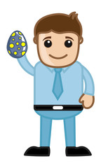 Cartoon Vector Man Holding an Easter Egg