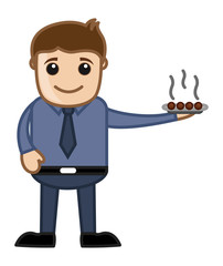 Man Serving Sweet Dish Vector