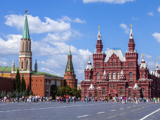 Moscow, Russia. Tourists and citizens walk on Red Square