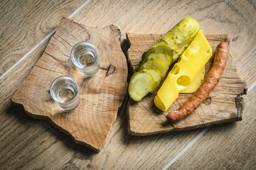 Vodka and pickled cucumber