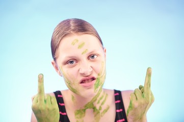 Teen girl badly gesturing