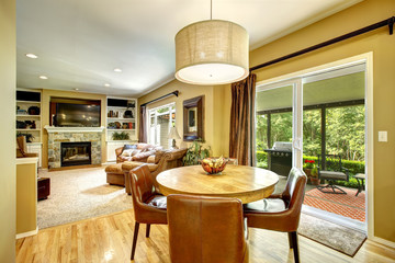 Living room interior with dining table