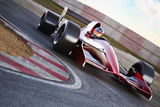 Race Car Racing On A Track With Motion Blur.