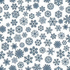 Seamless pattern of snowflakes, dark blue on white