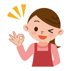 OKサインの若い主婦