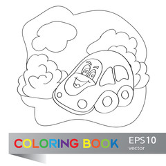 Vector illustration of car on the summer meadow coloring book