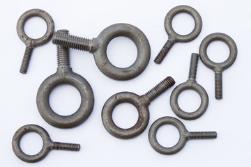Silver hook screw isolated on white background