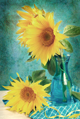 vintage image of sunflowers in vase