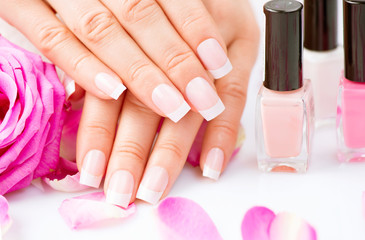 Manicure and hands spa. Beautiful woman hands closeup