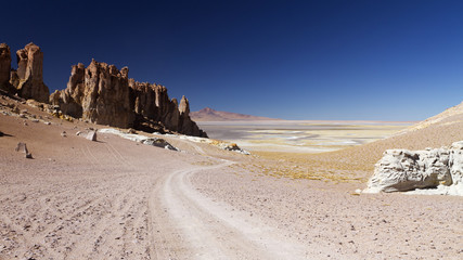 road to remote lake in the Andes