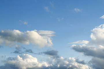 Fototapeta na wymiar Soft white clouds in blue sky background. Copy space