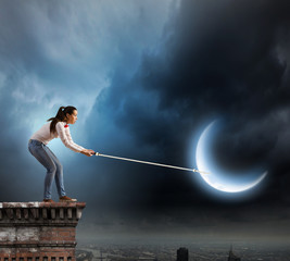 Fototapeta na wymiar Woman with moon