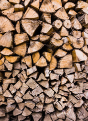closeup of chopped fire wood stack