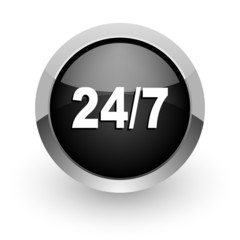 24/7 black chrome glossy web icon