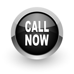 call now black chrome glossy web icon
