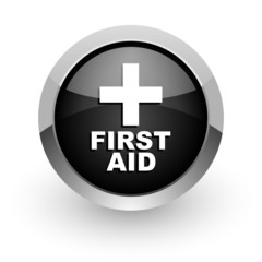 first aid black chrome glossy web icon