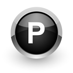 parking black chrome glossy web icon