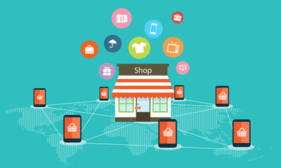 Mobile internet shoping online vector background