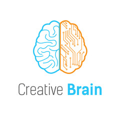 creative logo design human brain with digital brain concept