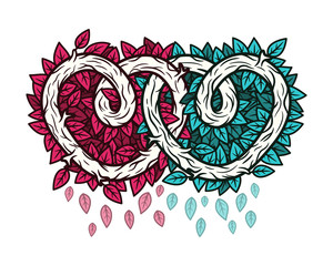 Abstract connected wooden hearts. Vector illustration.