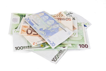 Euro banknotes isolated on white background, currencies