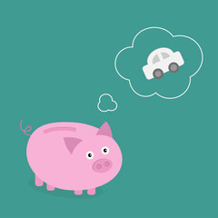 Piggy bank dream about car. Think bubble contour Flat 