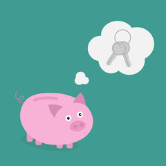 Piggy bank dream about key. Think bubble. Flat design