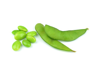 Green soybeans on white background