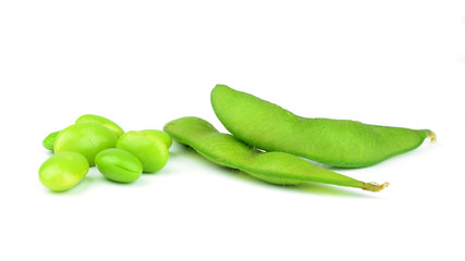 Green soybeans on white background