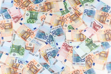 Twenty, fifty and one hundred Euro banknotes - obrazy, fototapety, plakaty
