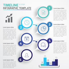 6-Step process infographics light vector background, blue