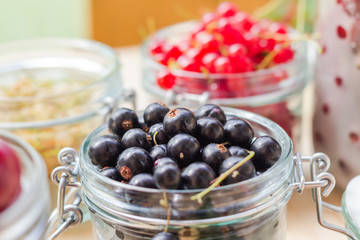 black red white currants gooseberries cherries jars preparations