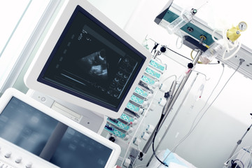 Modern computer equipment in a clinical ward