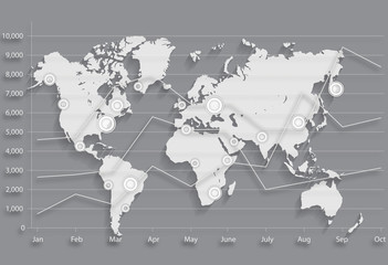 World Map. business chart graph.