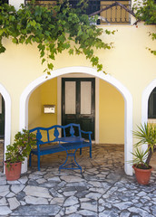 colourful housefront, corfu, greece