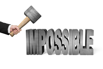Using hammer to damage impossible 3D concrete word