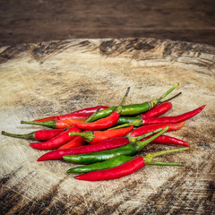 Pepper and chilli on wood table