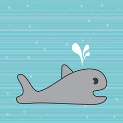 Happy cartoon whale swimming in sea