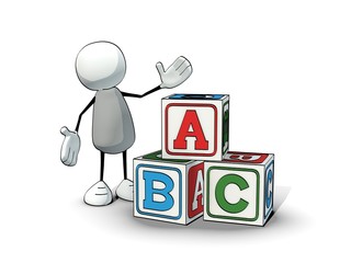little sketchy man  with toy blocks ABC