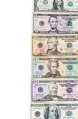 Set of dollar banknotes on white background