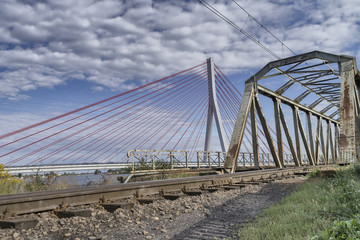 Obraz premium Old and new bridge over the Vistula river in Gdansk