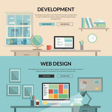 Set of flat design concept for web development