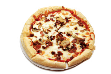 Bacon and Mushroom Pizza Isolated Over White