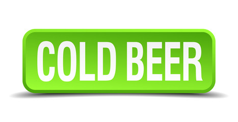 cold beer green 3d realistic square isolated button