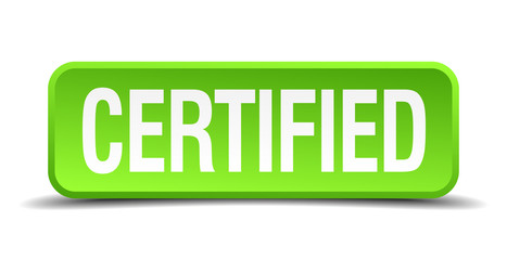 certified green 3d realistic square isolated button