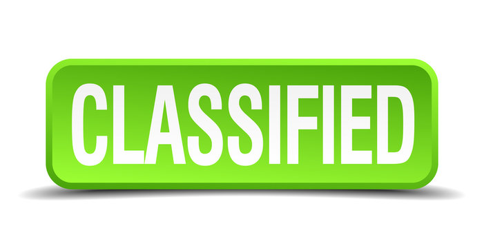 classified green 3d realistic square isolated button