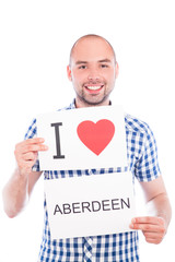 Man with city sign Aberdeen.