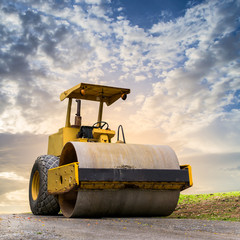 Road roller at road construction site - 68364495