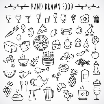 Hand drawn set of food icons