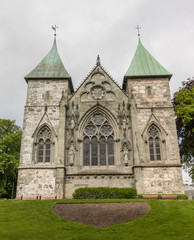 Fototapeta na wymiar Exterior of Stavanger Domkirke, a medieval cathedral